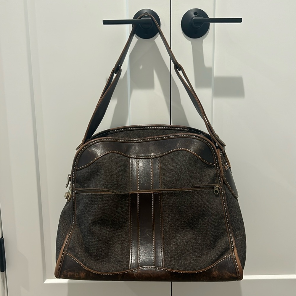 Vintage The French Company Leather Canvas Bag Briefcase Travel Weekender Classic